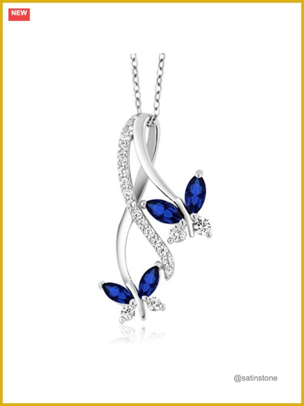 925 Sterling Silver Butterfly Infinity Pendant Necklace with Created Sapphire